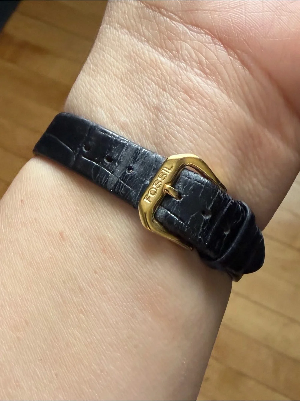 Fossil Silver-Tone Rectangular Watch with Black Strap